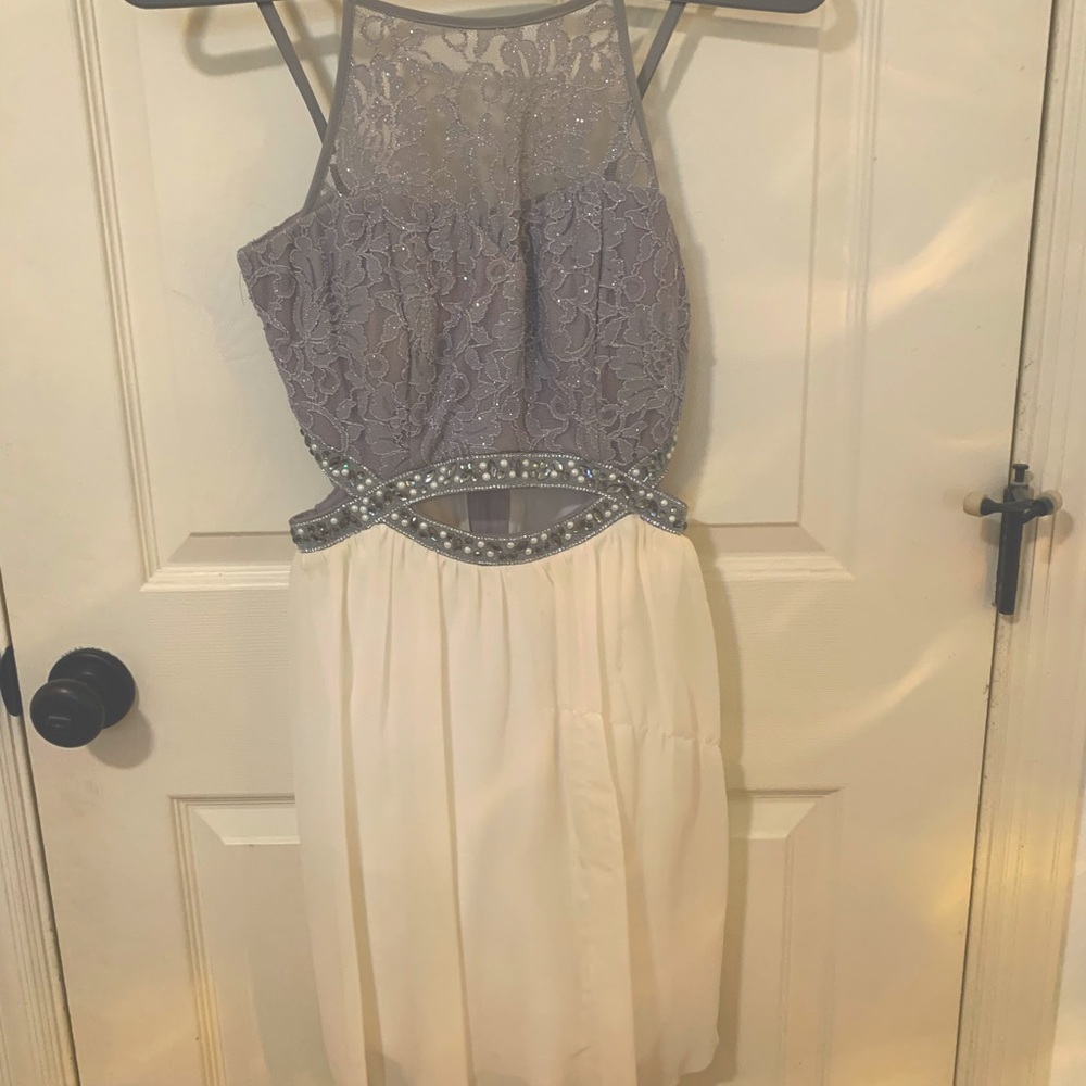 Formal silver and white short dress